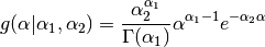 g(\alpha|\alpha_1,\alpha_2) = \frac{\alpha_2^{\alpha_1}}
{\Gamma(\alpha_1)} \alpha^{\alpha_1-1} e^{-\alpha_2 {\alpha}}