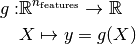 g: & \mathbb{R}^{n_{\rm features}} \rightarrow \mathbb{R} \\
   & X \mapsto y = g(X)