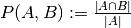 P(A, B) := \frac{\left| A \cap B \right|}{\left|A\right|}